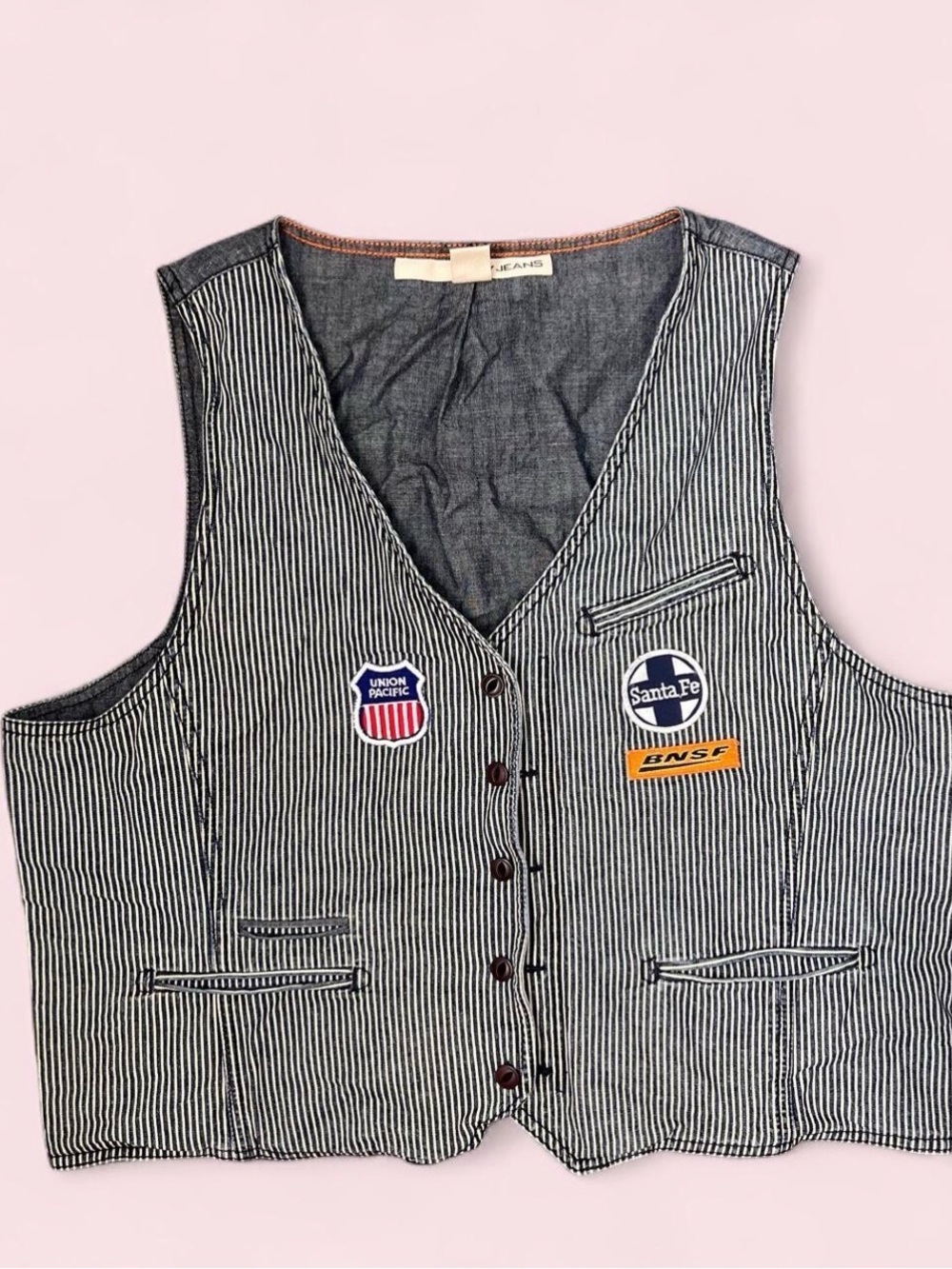 Vintage-y2k Striped Vest with Railroad Patches - Navy/White